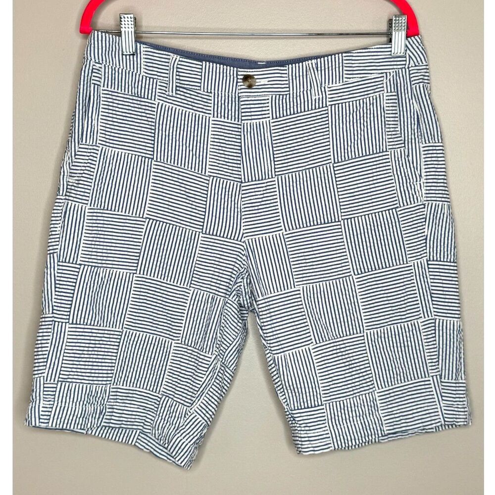 L.L. Bean Women's Blue & White Seersucker Patchwork Shorts Nautical Preppy 10 - Picture 4 of 7